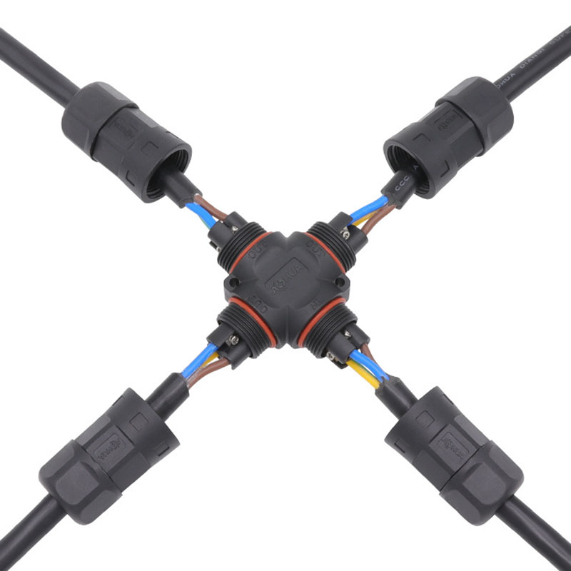 M20 Cross Waterproof IP68 Connector 4 Channels 2/3/4 Core Self-locking and Screwing Outdoor Waterproof Connector Apply For LED Strip Lights